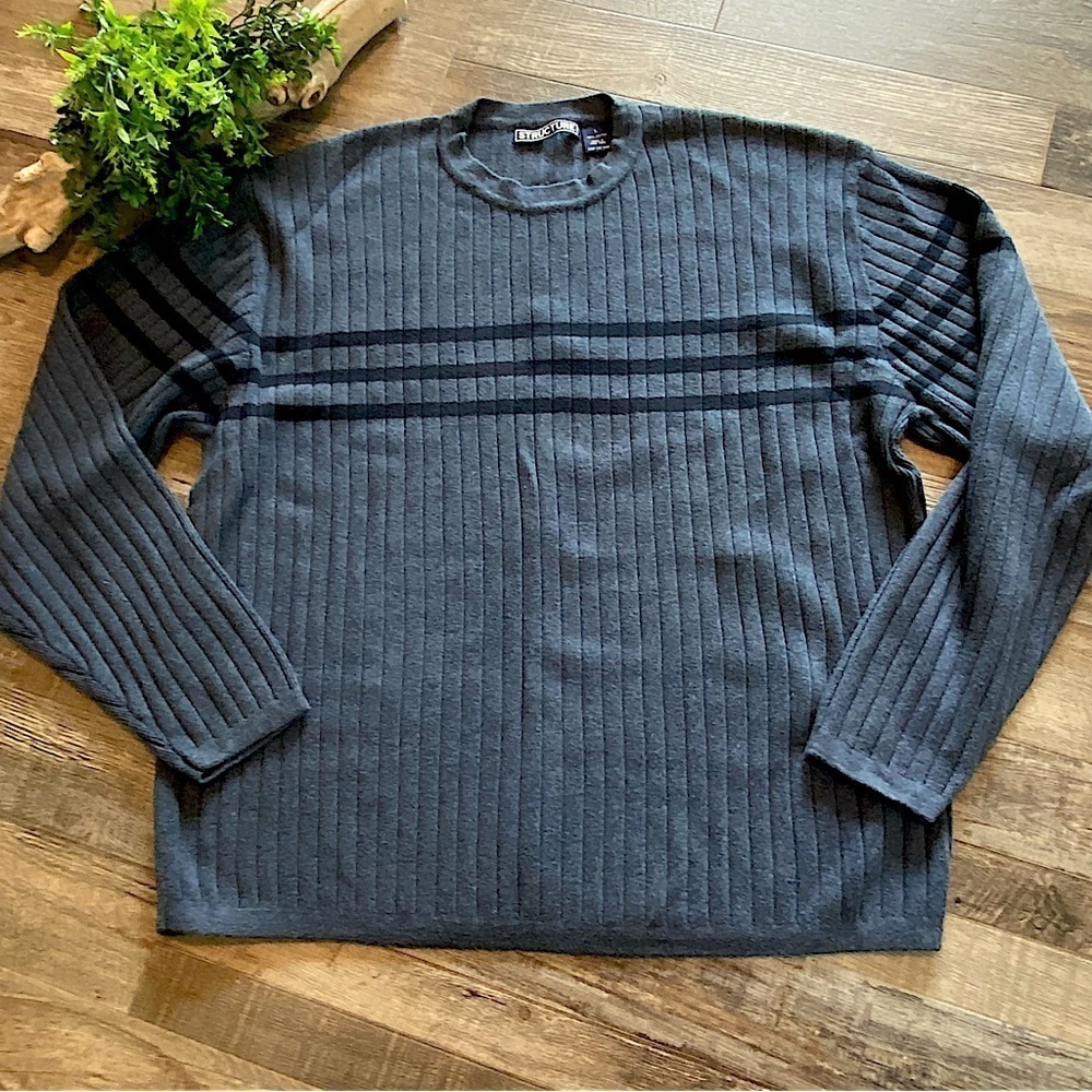 VINTAGE STRUCTURE Blue & Navy 100% Cotton Sweater, Made in Hong Kong. Size Large
